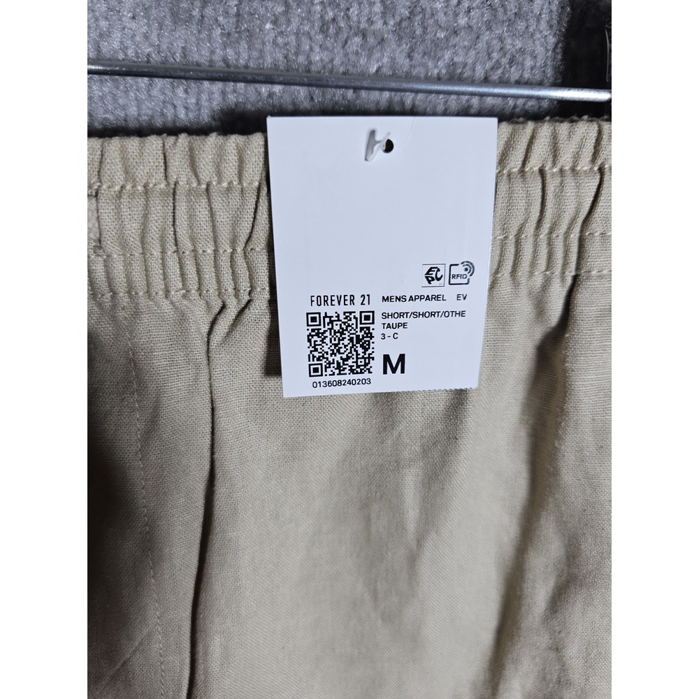 Forever 21 Linen Blend Shorts Mens Sz Medium Taupe Khaki Drawstring Pockets New - Picture 7 of 10